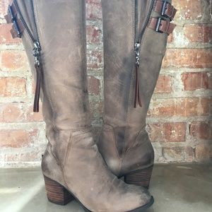 Stone Gray Distressed Leather tall boot